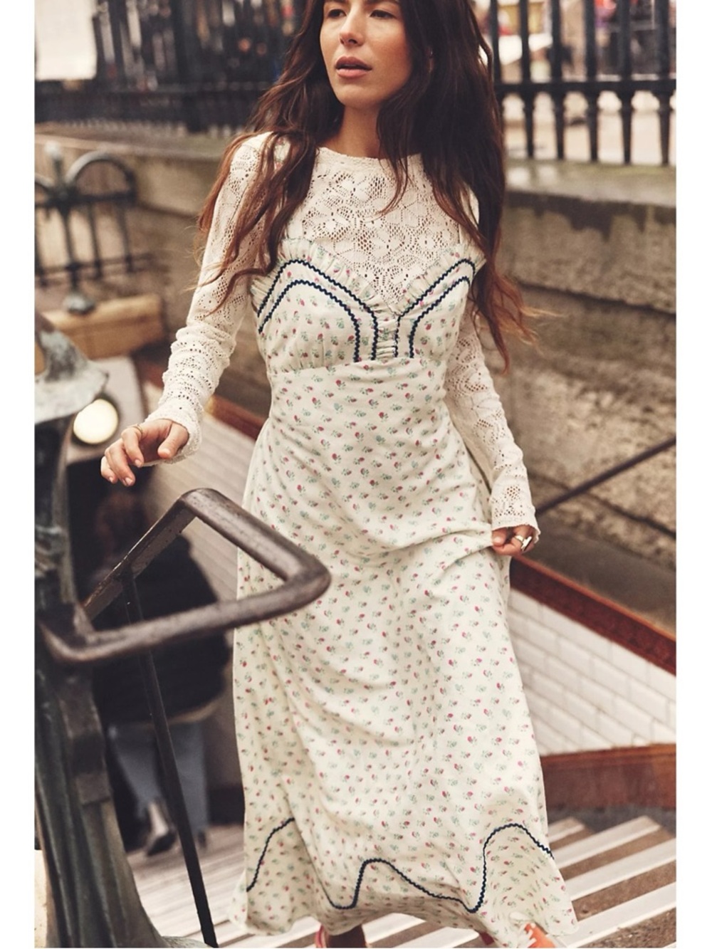 Free People Dainty Western Prairie Sweet Hearts Midi Dress in Ivory Combo Small - Picture 6 of 16